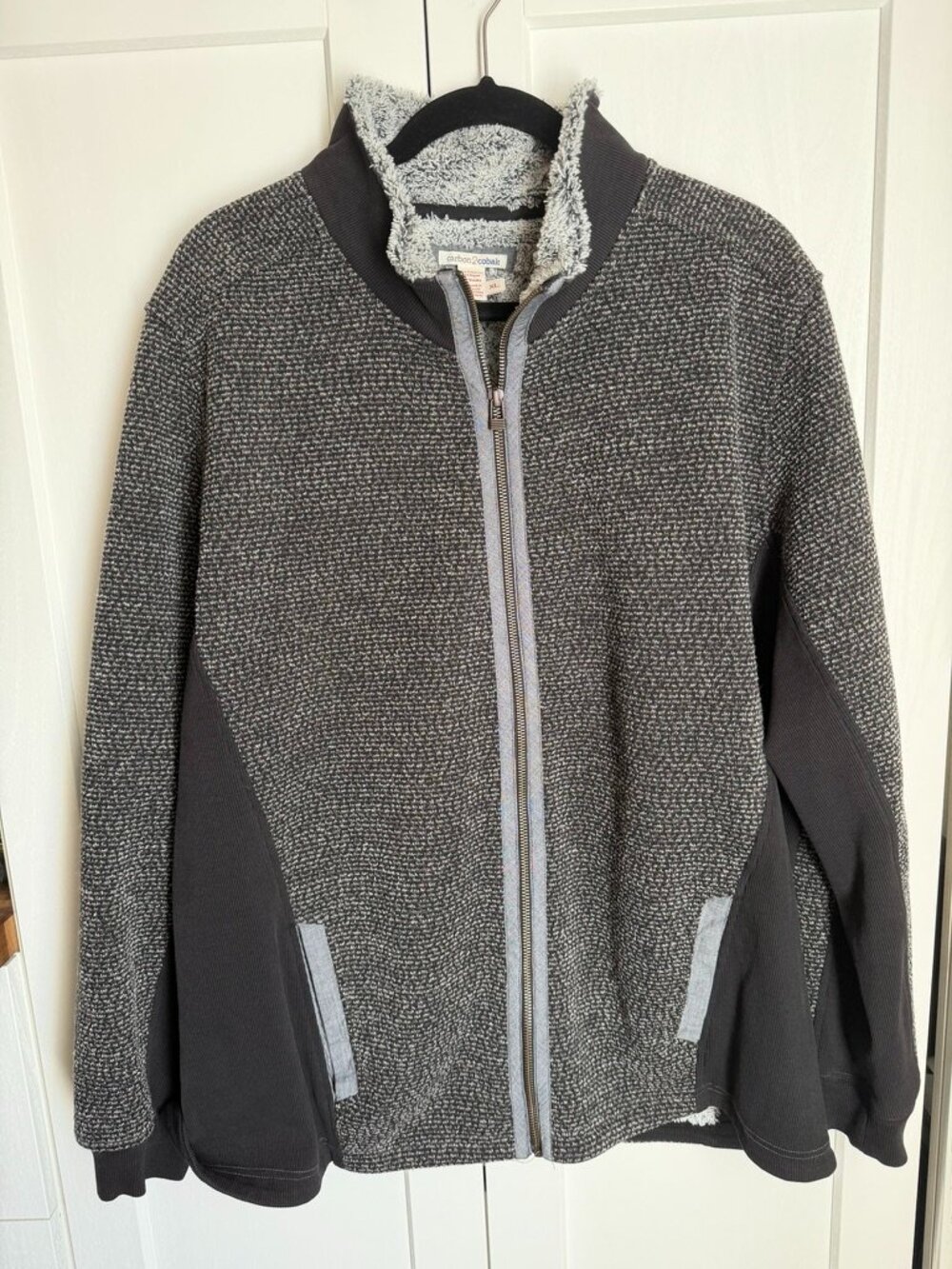 Carbon2Cobalt Sherpa Lined Zip Jacket Gray Marled Knit Stretch Men's XL
